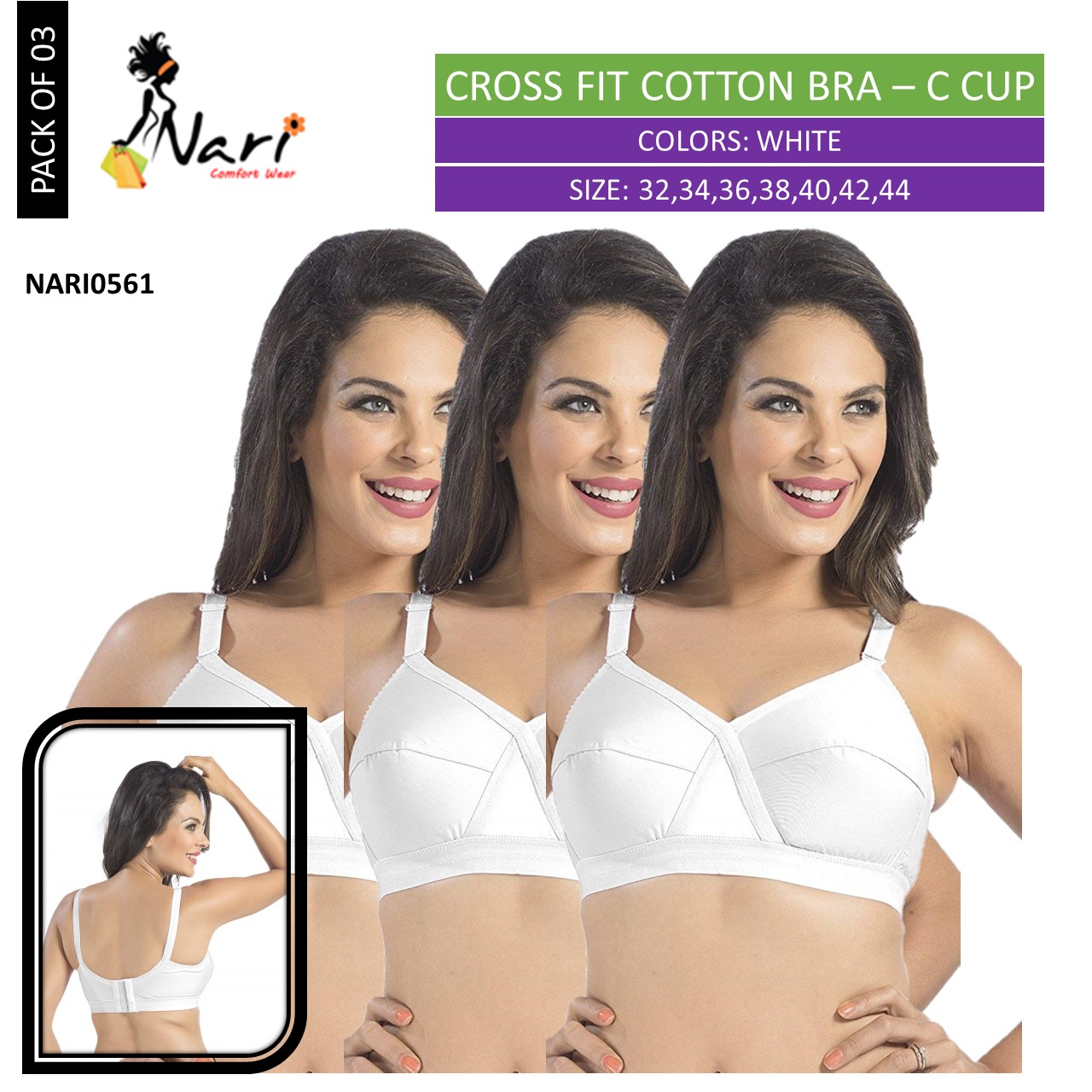 Cross Fit C Cup Cotton Bra Pack of 03 – NARI 561 – Online Shopping
