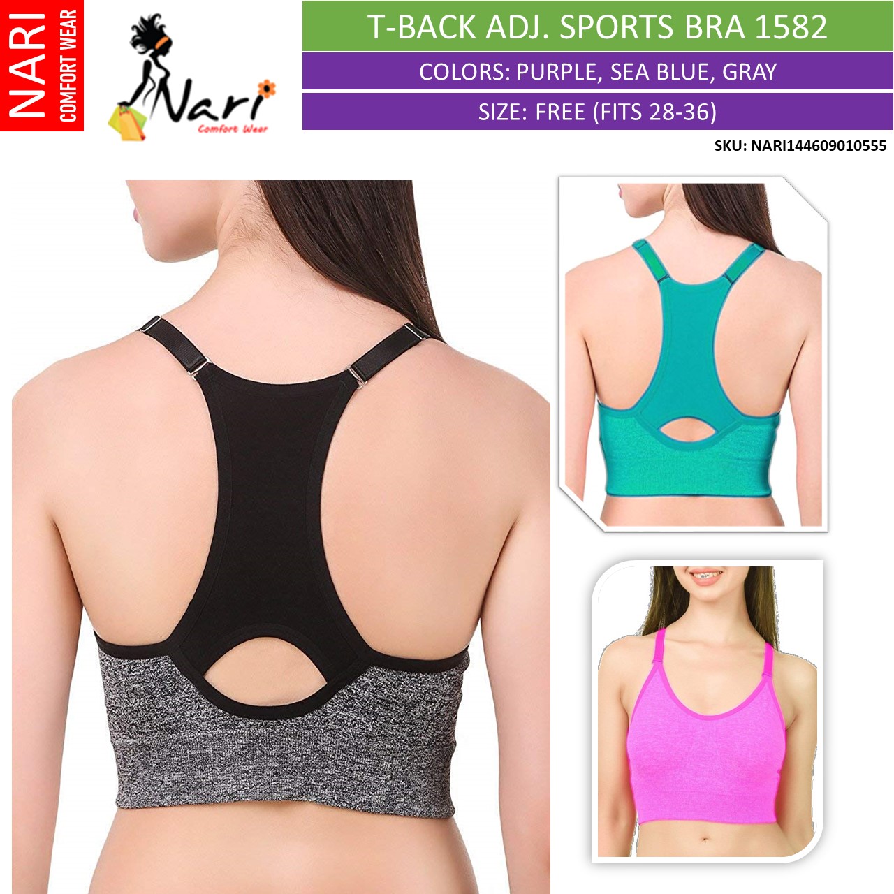 T- Back Adjustable Belt Padded Sports Bra [ Nari 1446] – Online Shopping  Point